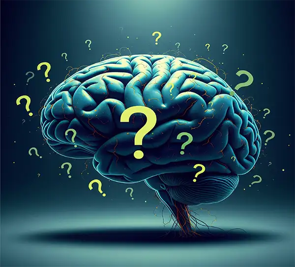 Brain with question marks