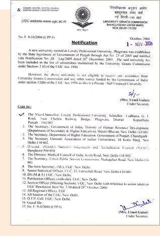 UGC Notification LPU